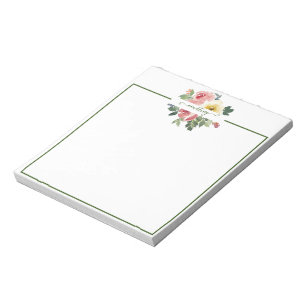 Pink and yellow watercolor floral personalized notepad