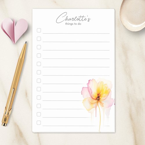 pink and yellow watercolor flower To_Do List Post_it Notes
