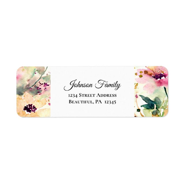 Pink and Yellow Watercolor Flowers Label (Front)