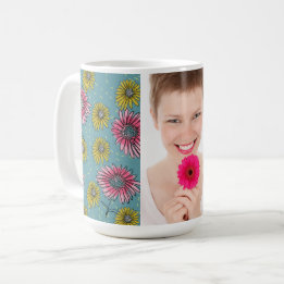 Pink and Yellow Whimsical Daisy Custom Photo Coffee Mug
