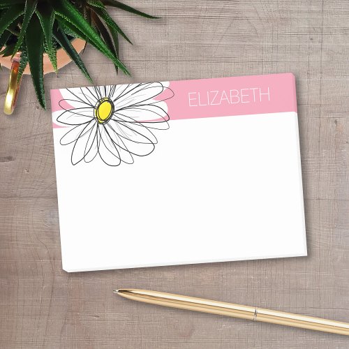 Pink and Yellow Whimsical Daisy Custom Text Post_it Notes
