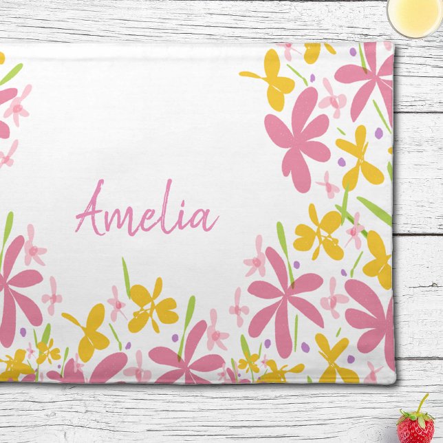 Pink and Yellow Wildflower Monogram Cloth Placemat (Creator Uploaded)