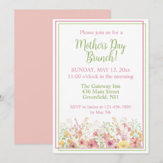 Pink and Yellow Wildflowers Mothers Day Brunch Invitation