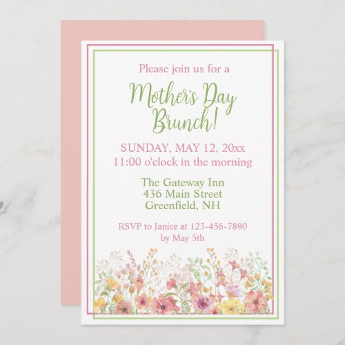 Pink and Yellow Wildflowers Mothers Day Brunch Invitation