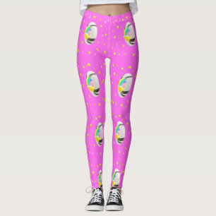 Pink and yellow with globe middle cute leggings
