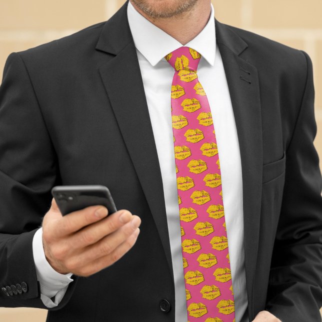 Pink and Yellow XOXO Kissing Lips Neck Tie (Creator Uploaded)
