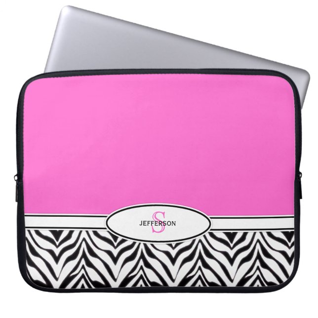 Pink and Zebra Laptop Sleeve (Front)