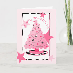 Pink And Zebra Print With Stars Christmas Card