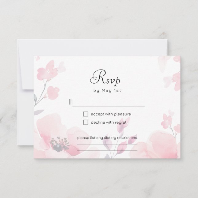Pink Anemone Floral Wedding RSVP Card (Front)