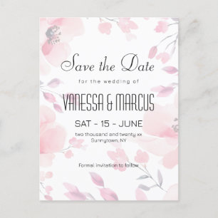 Pink Anemone Floral Wedding Save the Date Invitation Postcard