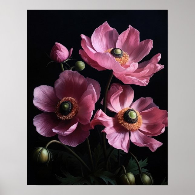 Pink Anemone Flowers Art Print Poster (Front)