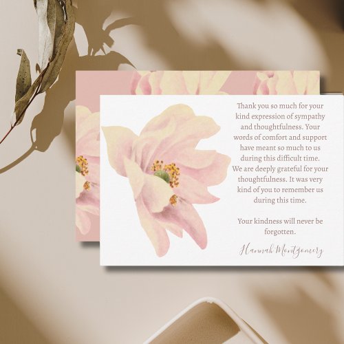 Pink Anemone Funeral Thank You Card Sympathy Note Card