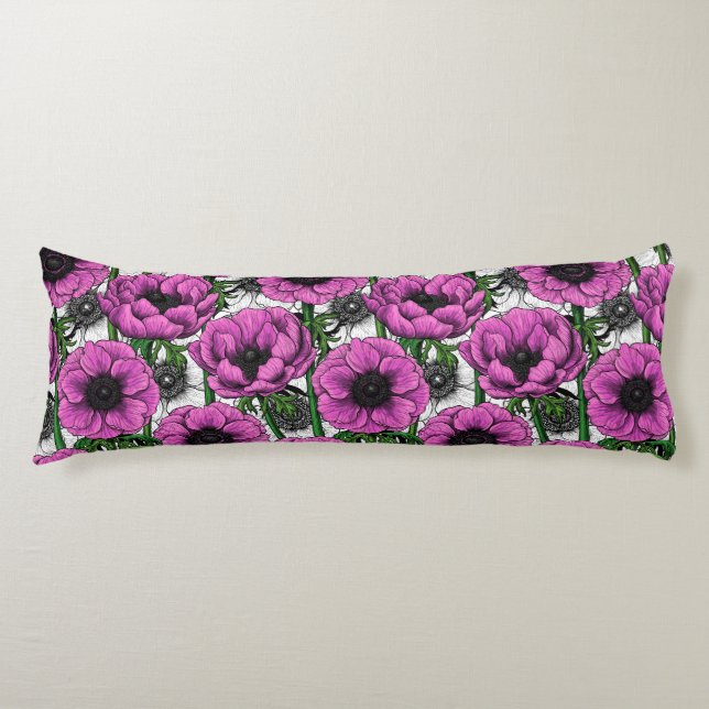 Pink anemone garden body pillow (Front)