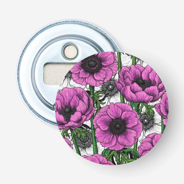 Pink anemone garden bottle opener (Front)