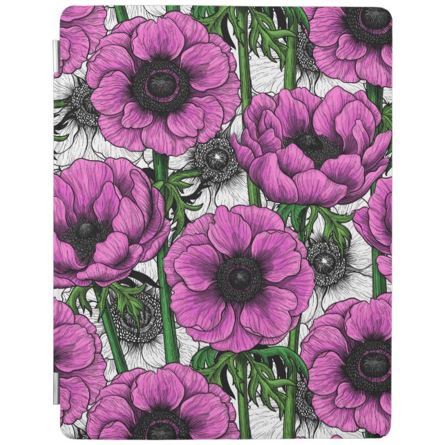 Pink anemone garden iPad smart cover (Front)