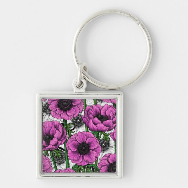 Pink anemone garden keychain (Front)