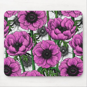 Pink anemone garden mouse pad