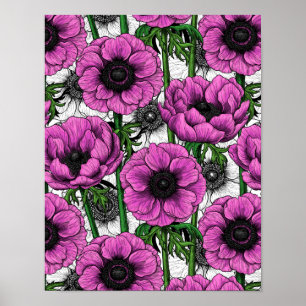 Pink anemone garden poster