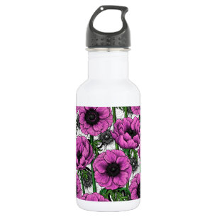 Pink anemone garden stainless steel water bottle