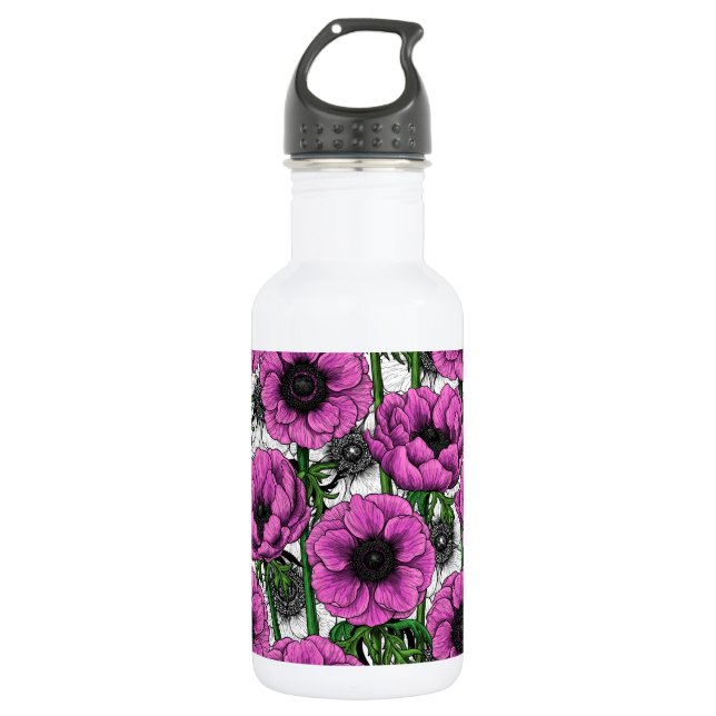 Pink anemone garden stainless steel water bottle (Front)