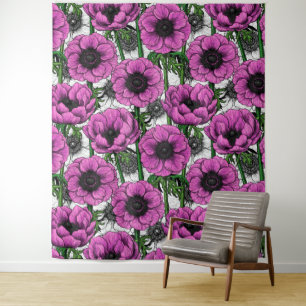 Pink anemone garden tapestry