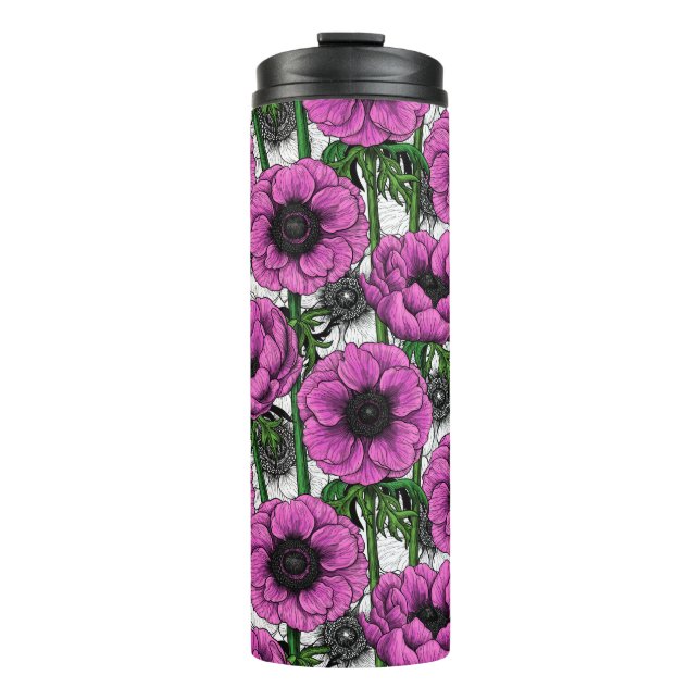 Pink anemone garden thermal tumbler (Front)
