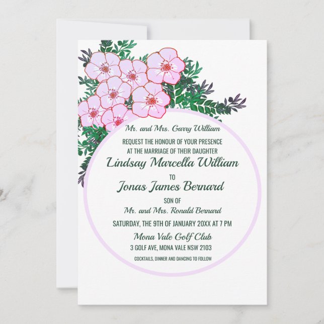 Pink Anemone Greenery Floral Wedding Invitation (Front)