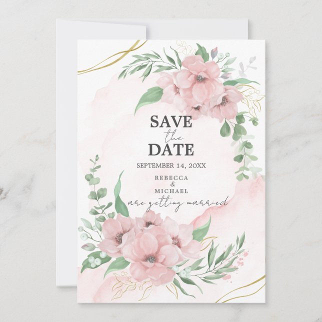 Pink Anemone Save the Date Invitation (Front)