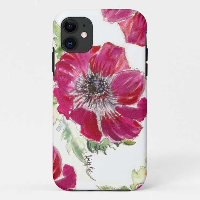 Pink Anemone Watercolor iPhone case (Back)