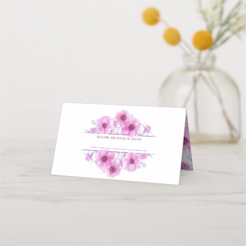 Pink anemone watercolor wedding guest cards