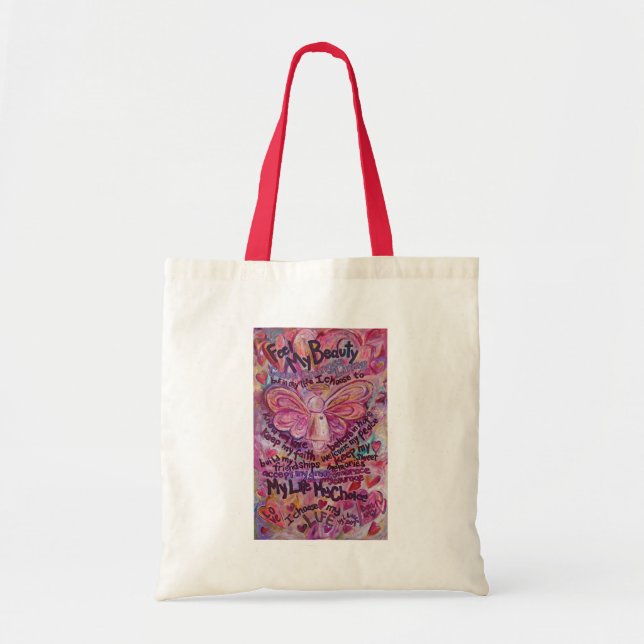 Pink Angel Art Cancer Poem Tote Bag (Front)