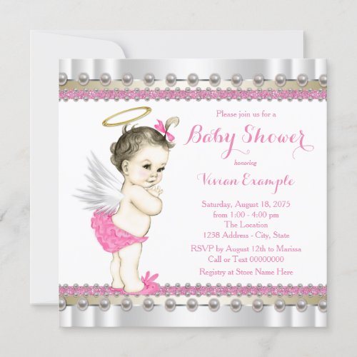 Pink Angel Baby Girl Shower Invitation