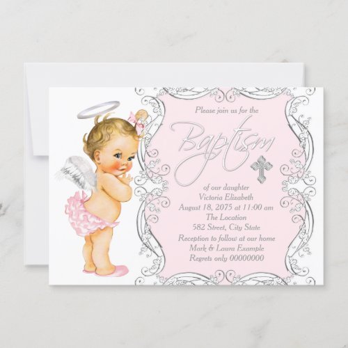 Pink Angel Baptism Invitation