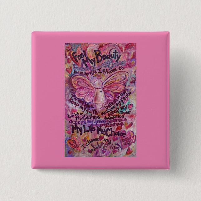 Pink Angel Cancer Poem Art Custom Button Pins (Front)