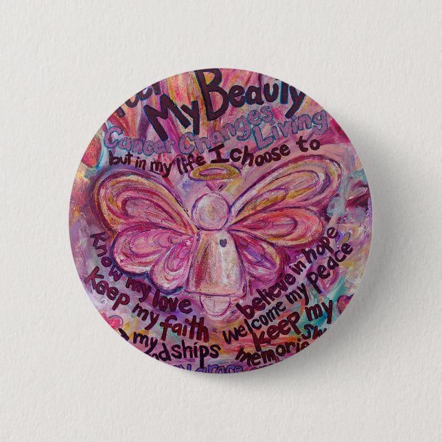 Pink Angel Cancer Poem Art Custom button Pins (Front)