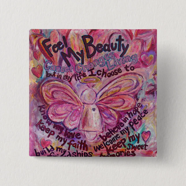 Puppet Cancer Angel Pink Angel Cancer Poem Art Custom Pin Button | Zazzle