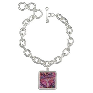 Pink Angel Cancer Poem Art Jewelry Charm Bracelet