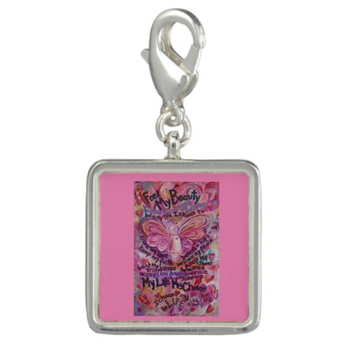 Pink Angel Cancer Poem Art Pendant Jewelry Charm