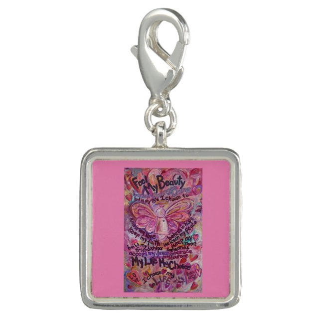 Pink Angel Cancer Poem Art Pendant Jewelry Charm (Front)