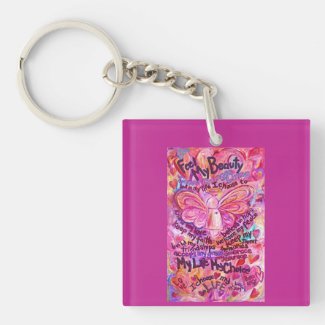 Pink Angel Cancer Poem Art Pendant Keychains