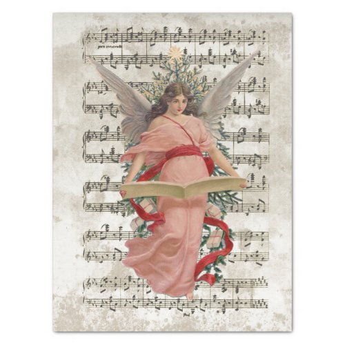 Pink Angel Christmas Sheet Music Decoupage Holiday