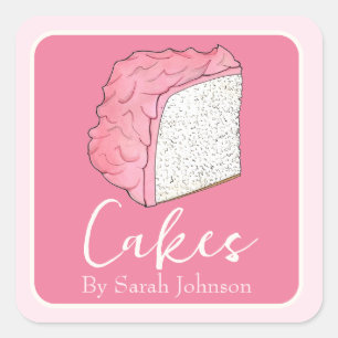 Pink Angel Food Cake Homemade Baked Made By Square Sticker