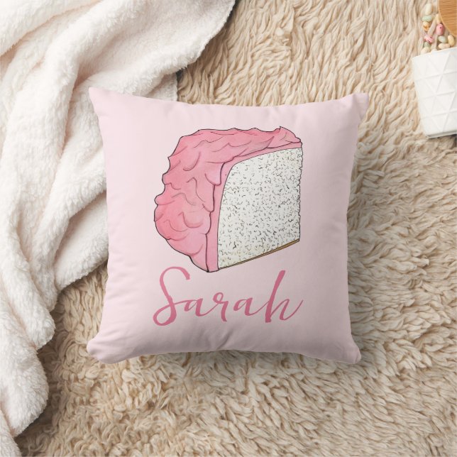 Pink Angel Food Cake Slice Baking Personalized Throw Pillow (Blanket)