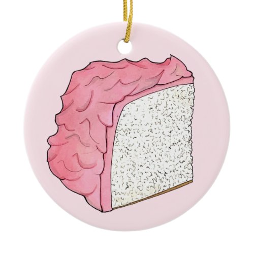 Pink Angel Food Cake Slice Baking Retro Dessert Ceramic Ornament