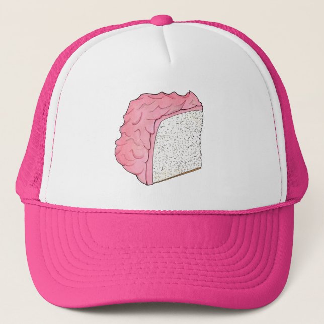 Pink Angel Food Cake Slice Baking Retro Dessert Trucker Hat (Front)