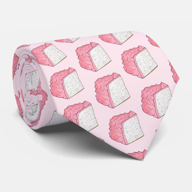 Pink Angel Food Sponge Cake Slice Baking Foodie Neck Tie (Rolled)