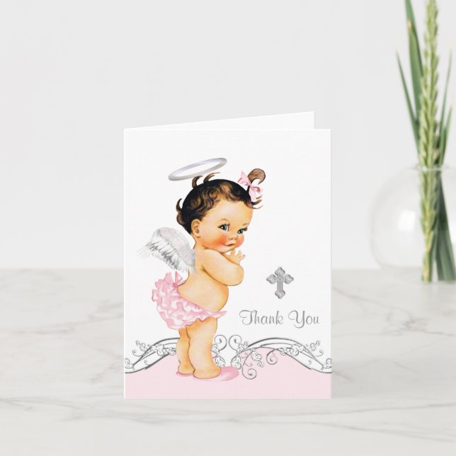 Pink Angel Girl Baptism Christening Thank You (Front)