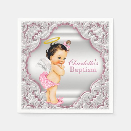 Pink Angel Girl Baptism Paper Napkins