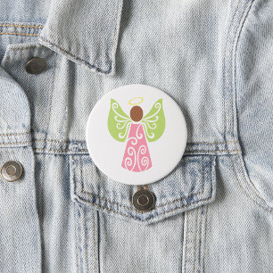 Pink Angel Green Swirl Wings Spiritual Decorative Button