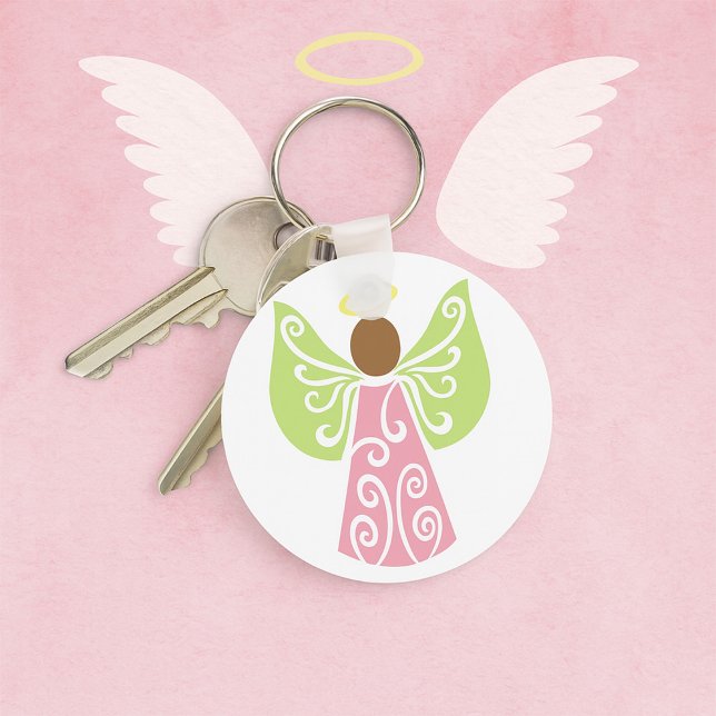 Pink Angel Green Swirl Wings Spiritual Decorative  Keychain (Creator Uploaded)